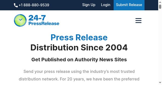 Screenshot of 24-7pressrelease.com