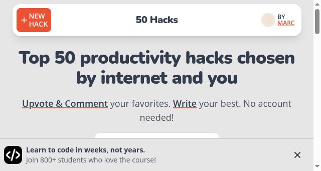 Screenshot of 50hacks.co