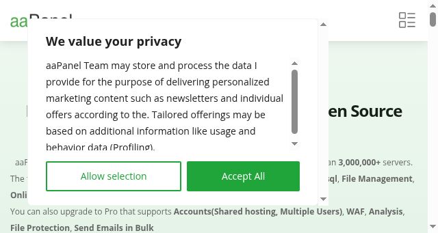 Screenshot of aapanel.com