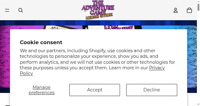 Screenshot of adventuregamemerch.com