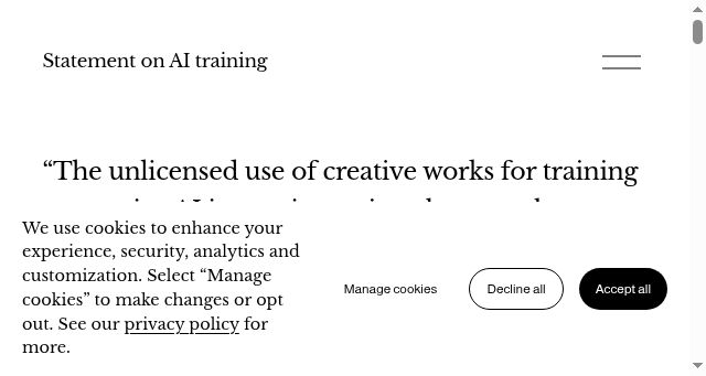 Screenshot of aitrainingstatement.org
