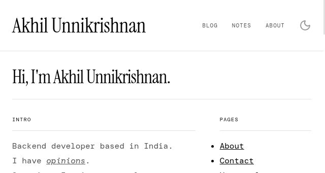 Screenshot of akhilunnikrishnan.com
