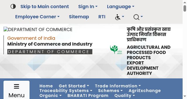 Screenshot of apeda.gov.in