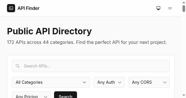 Screenshot of apifinder.io