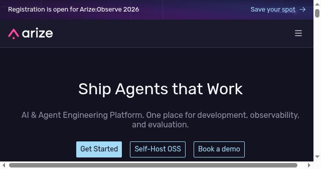 Screenshot of arize.com