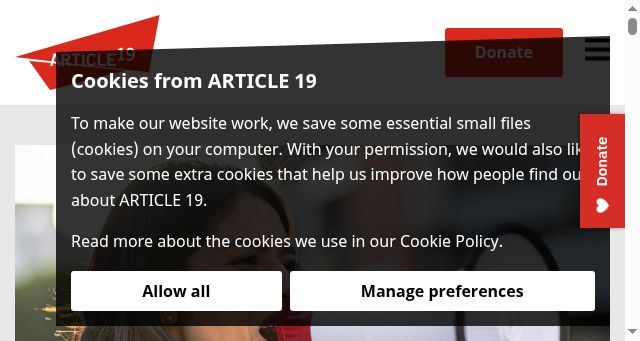 Screenshot of article19.org