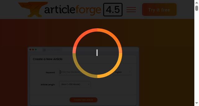 Screenshot of articleforge.com