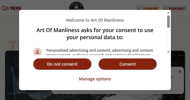 Screenshot of artofmanliness.com