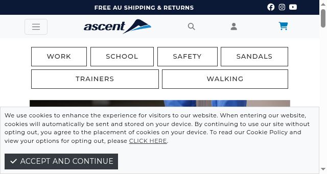 Screenshot of ascentfootwear.com.au