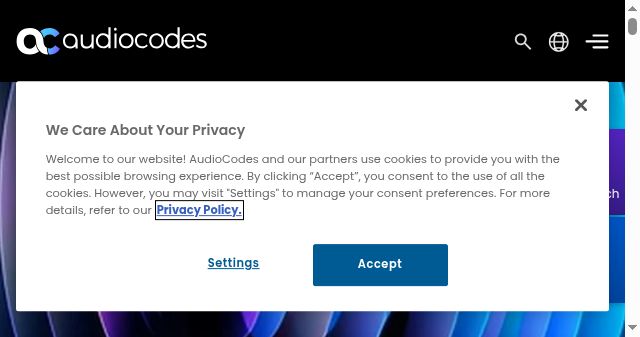Screenshot of audiocodes.com