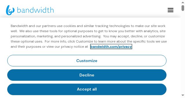 Screenshot of bandwidth.com