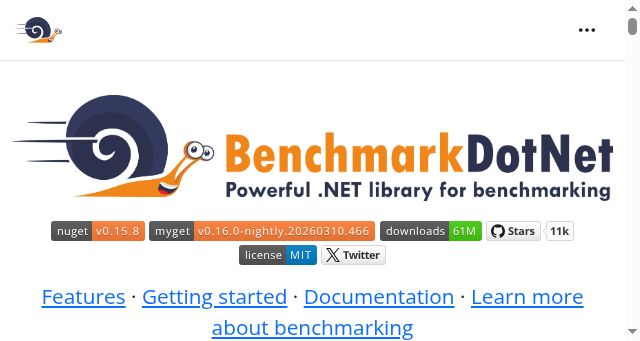 Screenshot of benchmarkdotnet.org