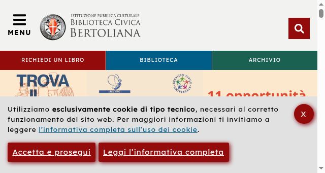 Screenshot of bibliotecabertoliana.it