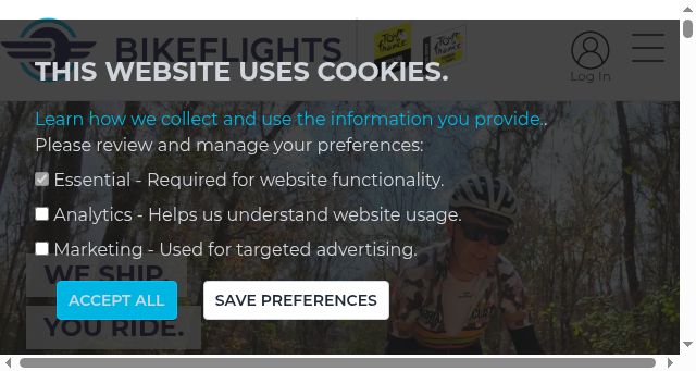 Screenshot of bikeflights.com