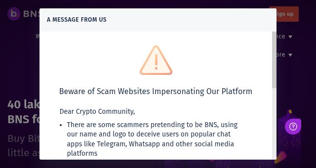 Screenshot of bitbns.com