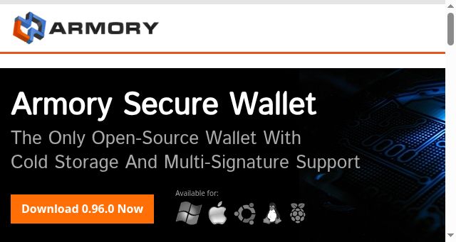 Screenshot of bitcoinarmory.com