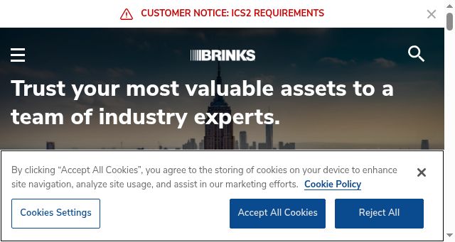 Screenshot of brinksglobal.com