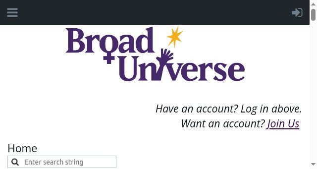 Screenshot of broaduniverse.org