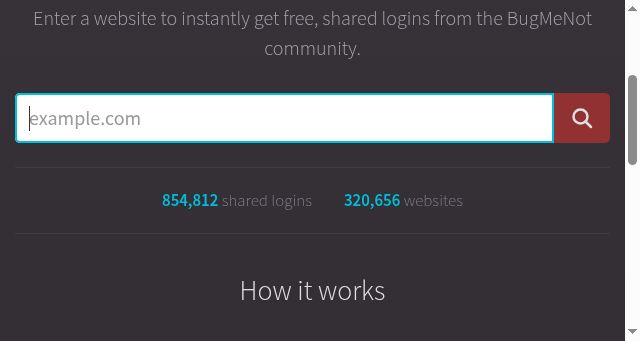 Screenshot of bugmenot.com