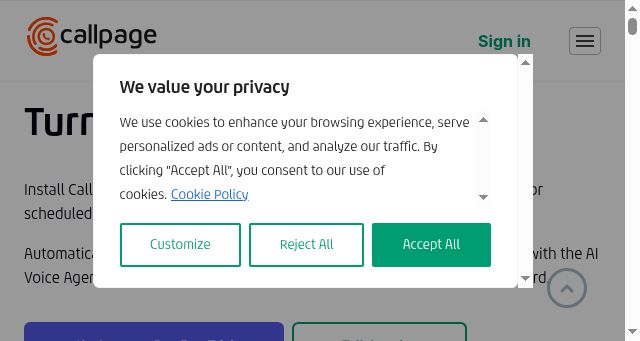 Screenshot of callpage.io