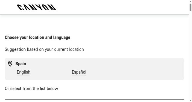 Screenshot of canyon.com