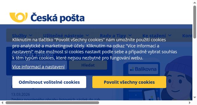 Screenshot of ceskaposta.cz