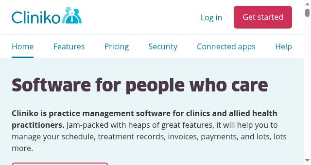 Screenshot of cliniko.com