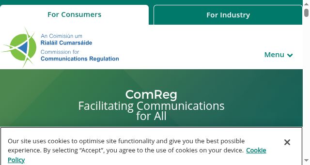 Screenshot of comreg.ie