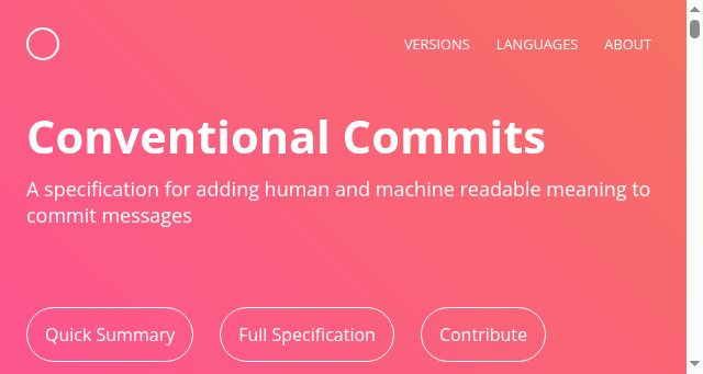 Screenshot of conventionalcommits.org