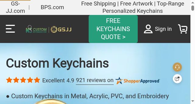 Screenshot of customkeychains.com