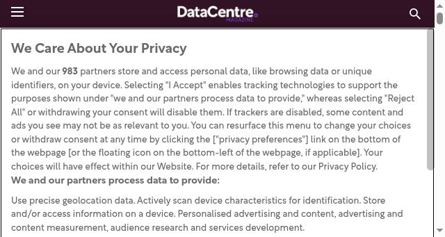 Screenshot of datacentremagazine.com