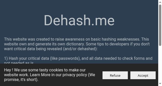 Screenshot of dehash.me