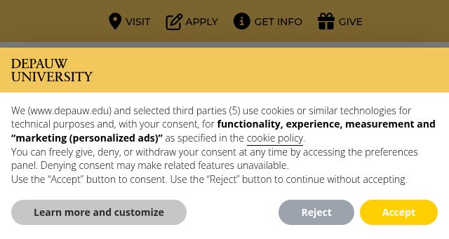 Screenshot of depauw.edu
