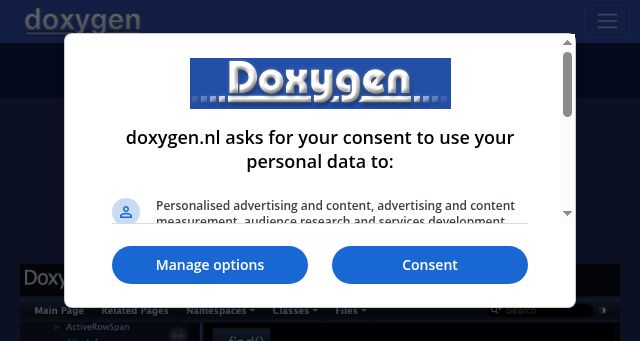 Screenshot of doxygen.nl