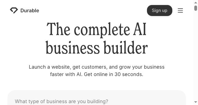 Screenshot of durable.com