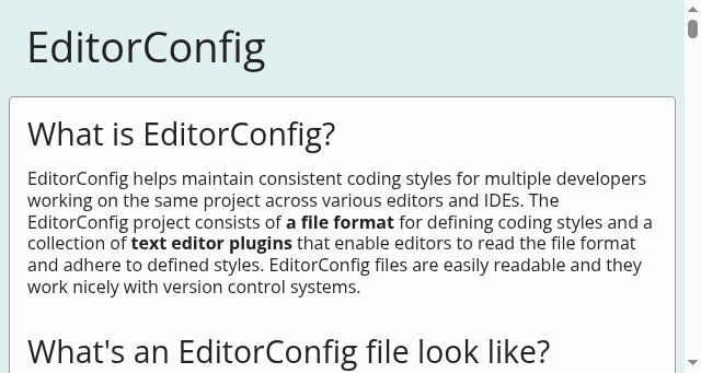 Screenshot of editorconfig.org