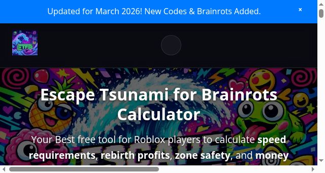 Screenshot of escapetsunamiforbrainrotscalculator.com