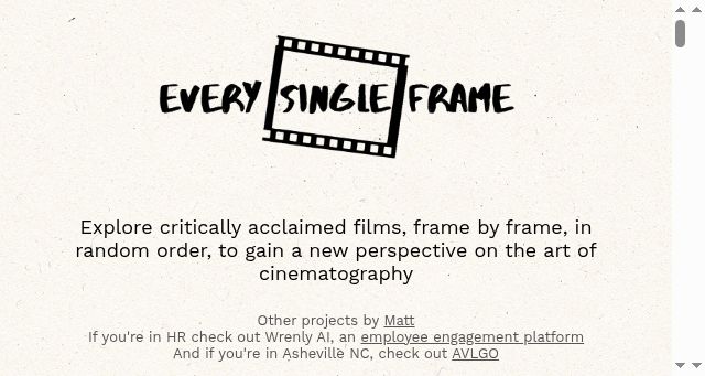 Screenshot of everysingleframe.com