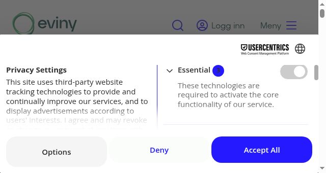 Screenshot of eviny.no