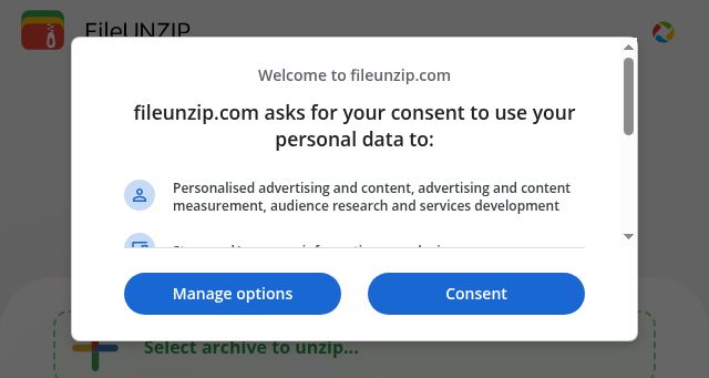 Screenshot of fileunzip.com