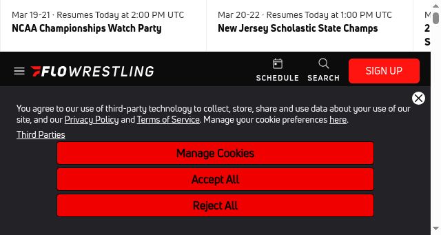 Screenshot of flowrestling.org