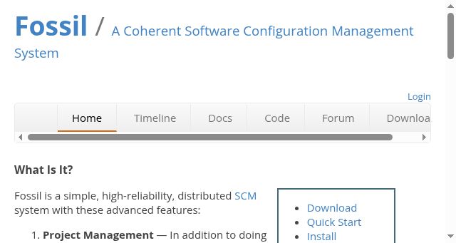 Screenshot of fossil-scm.org
