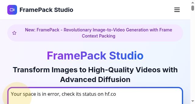 Screenshot of framepack.studio