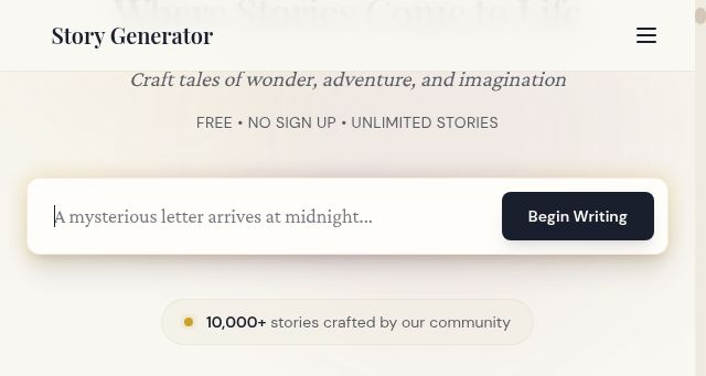 Screenshot of freeaistorygenerator.com