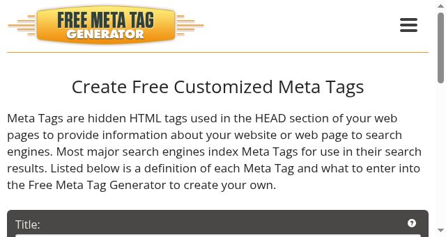 Screenshot of freemetataggenerator.com