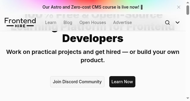 Screenshot of frontendhire.com