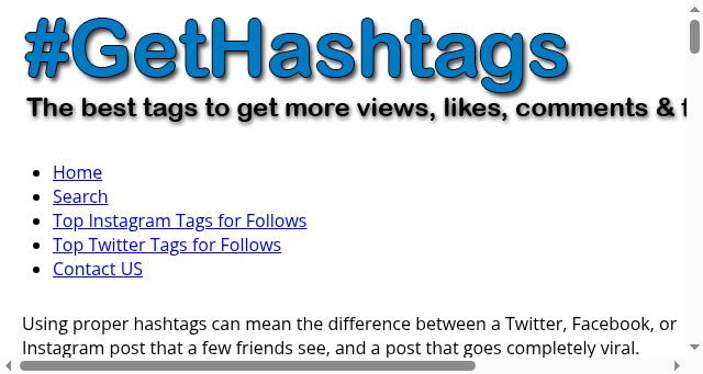 Screenshot of gethashtags.com