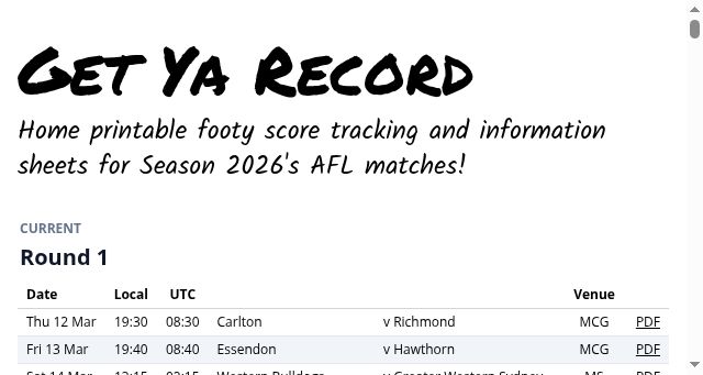 Screenshot of getyarecord.com.au