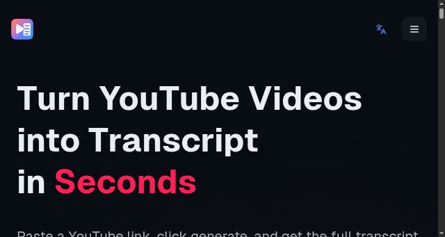 Screenshot of getyoutubetranscript.org
