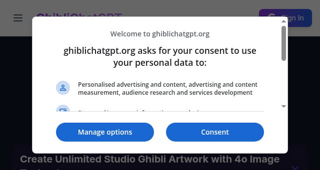 Screenshot of ghiblichatgpt.org